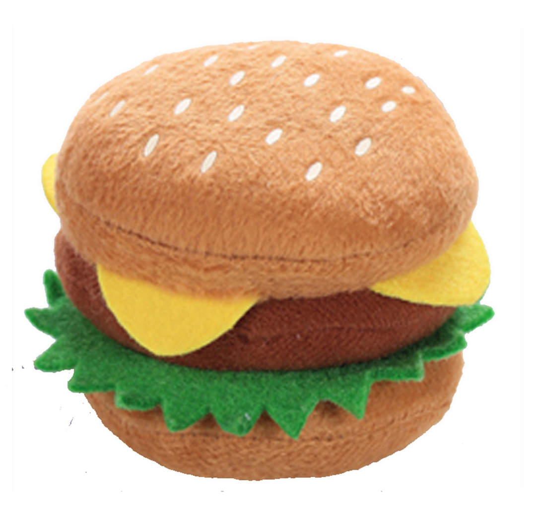 stuffed hamburger dog toy